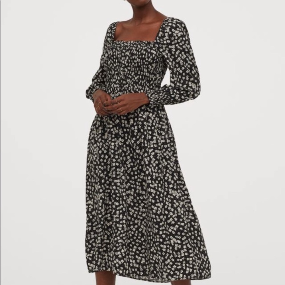 NWT HM leopard puff sleeve smocked Midi dress XXL